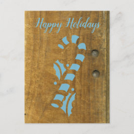 Cartão Postal De Festividades Cena de Natal Azul com Bastão de Doces