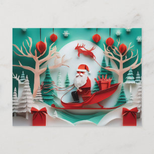 Cartão Postal De Festividades Cena de Natal de Papel Recortado do Papai Noel em 
