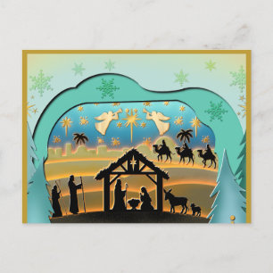 Cartão Postal De Festividades Cena de Natal do Menino Jesus no Presépio