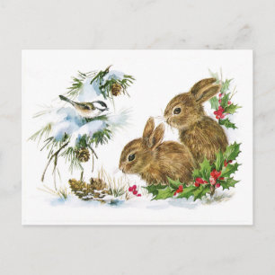 Cartão Postal De Festividades Cena de Natal dos Coelhos Vintage