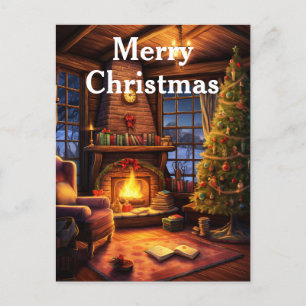 Cartão Postal De Festividades Cena Interior dos Natais vintages de Aquarela