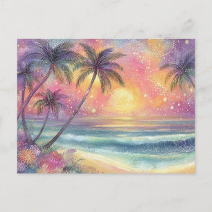 Cartão Postal De Festividades Cenário de praia tropical sonhador