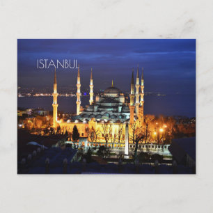 Cartão Postal De Festividades Cenário Noturno da Mesquita Azul de Istambul Viage
