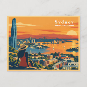 Cartão Postal De Festividades Cenário urbano do pôr do sol vintage de Sydney