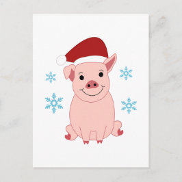 Cartão Postal De Festividades Cerdito navideño sonriente