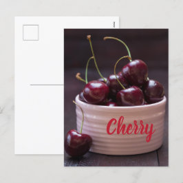 Cartão Postal De Festividades Cerejas em tigela cor-de-rosa para amantes de frut