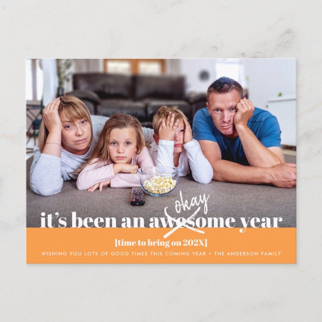 Cartão Postal De Festividades Certo Ano Novo Bravo Foto Engraçada Moderna Laranj (Frente)