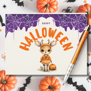 Cartão Postal De Festividades Cerveja de Halloween Veado com Abóbora Feliz Hallo