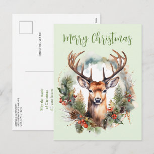 Cartão Postal De Festividades Cervo Marrom com Galhadas Natal Rústico
