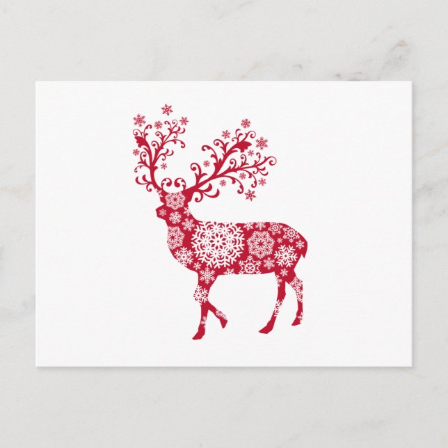 Cartão Postal De Festividades Cervos vermelhos do Natal com flocos de neve (Frente)