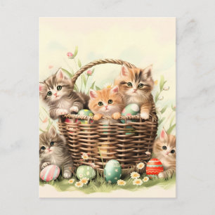 Cartão Postal De Festividades Cesta de Páscoa de Gatinho da Primavera