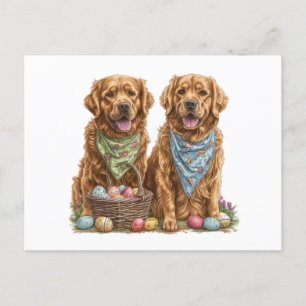 Cartão Postal De Festividades Cesta de Páscoa dos cães de retenção do Ouro pásco