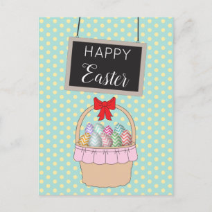 Cartão Postal De Festividades Cesta de Páscoa e Ovos de Páscoa de Pastel
