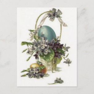 Cartão Postal De Festividades Cesta de Páscoa Ovo Pintado Colorido Violeta