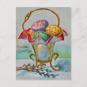 Cartão Postal De Festividades Cesta de Páscoa Vintage Ovo Colorido