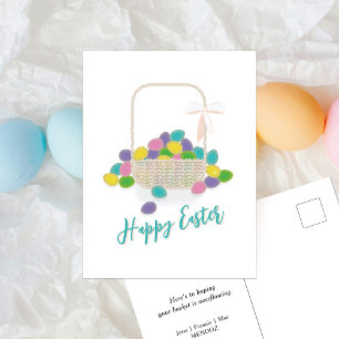 Cartão Postal De Festividades Cesta de Vime da Páscoa Feliz & Ovos da Páscoa Pri