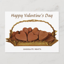 Cartão Postal De Festividades Cesta de Vintage do Namorados de Chocolate Hearts