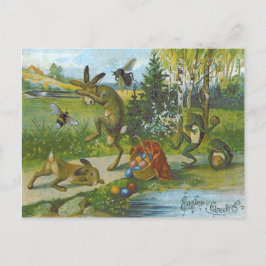 Cartão Postal De Festividades Cesto de Coelho de Páscoa Ovo Colorido Rã
