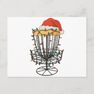 Cartão Postal De Festividades Cesto de Disco de Golfe Chapéu de Papai Noel Luzes