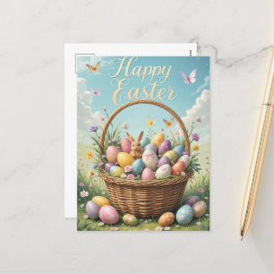 Cartão Postal De Festividades Cesto de Páscoa com Ovos