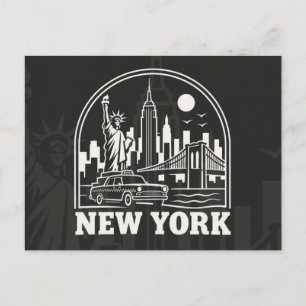 Cartão Postal De Festividades Céu Vintage da Cidade de Nova York Viagem Retro