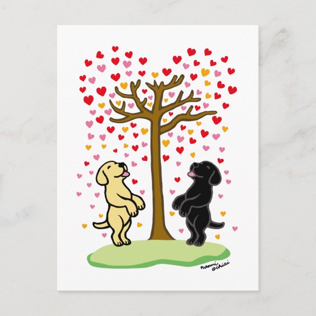 Cartão Postal De Festividades Chá de Copas Labradores Amarelos e Pretos (Frente)