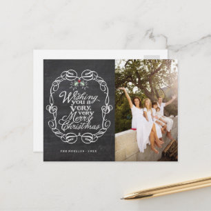 Cartão Postal De Festividades Chalkboard Mistletoes Script Feliz Foto De Natal