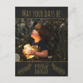 Cartão Postal De Festividades Chalkboard preto e ouro com fotografia Natal
