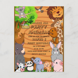 Cartão Postal De Festividades Chamada Editável para Todos os Animais da Festa Fa