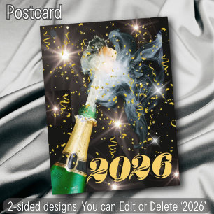 Cartão Postal De Festividades Champagne Confetti Feliz ano novo Cheers Modern