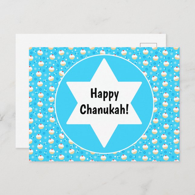 Cartão Postal De Festividades Chanukah Jelly Doughnut Juewish Stars Snowflakes (Frente/Verso)