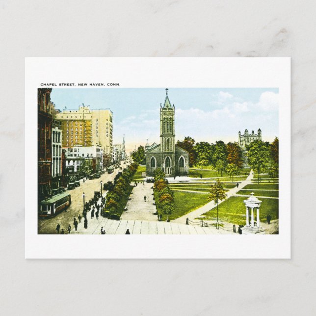 Cartão Postal De Festividades Chapel Street, New Haven, Connecticut (Frente)