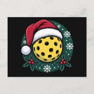 Cartão Postal De Festividades Chapéu de Papai Noel de Pickleball Azevinho Natal
