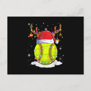 Cartão Postal De Festividades Chapéu de Papai Noel de Softbol Rena Crismas Luzes