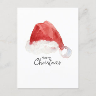 Cartão Postal De Festividades Chapéu de Papai Noel Natal Alegre Vermelho Aquarel