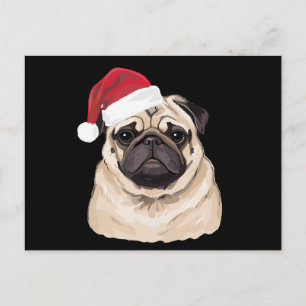 Cartão Postal De Festividades Chapéu de Papai Noel Pug Pugmas Natal Férias