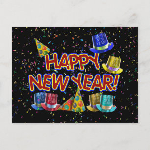 Cartão Postal De Festividades Chapéus de Festa de Ano Novo