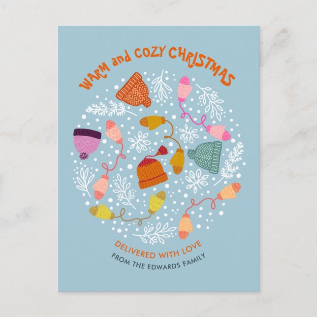 Cartão Postal De Festividades Chapéus e Mittens de inverno, de malha (Frente)