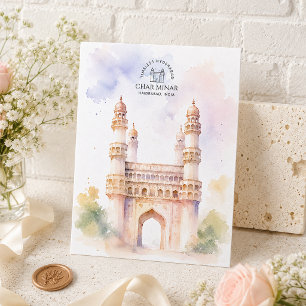 Cartão Postal De Festividades Char Minar, Haidrabad Aquarela Arejada Minimalis
