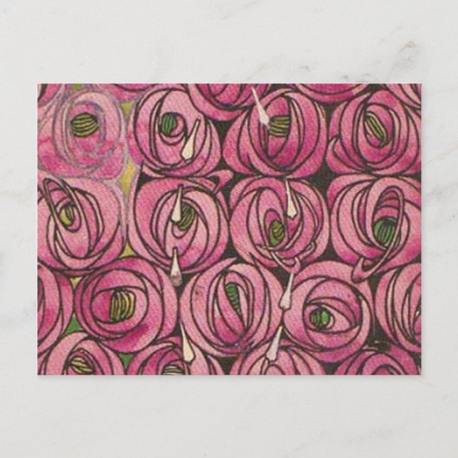 Cartão Postal De Festividades Charles Rennie Mackintosh - Rosas (Frente)