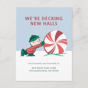 Cartão Postal De Festividades Charlie Brown   Rolando para a temporada de Férias