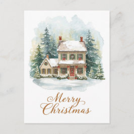 Cartão Postal De Festividades Charming Snow-Covered Christmas Farmhouse