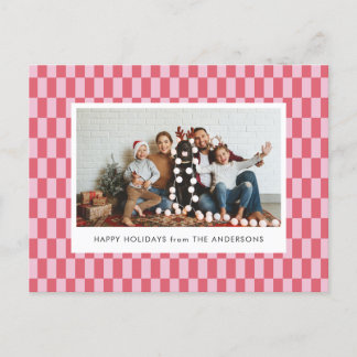 Cartão Postal De Festividades Cheery Pink Red Checkers Feriado Cartão de Natal
