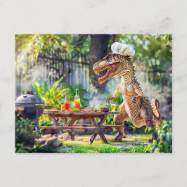 Cartão Postal De Festividades Chef Dinossauro em um CHURRASCO de Jardim