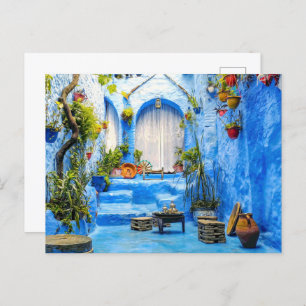 Cartão Postal De Festividades Chefchaouen Blue City Marrocos Oil Painting Boho