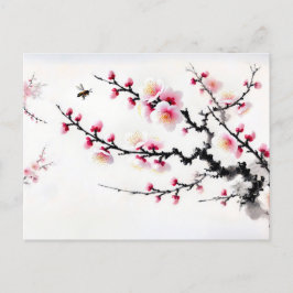 Cartão Postal De Festividades Cherry Blossomo Painting Asiático
