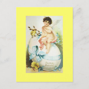 Cartão Postal De Festividades Cherub e Pintinhos da Páscoa Vintage