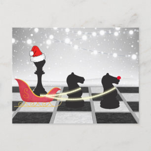 Cartão Postal De Festividades Chess Santa Claus e Reindeer Natal