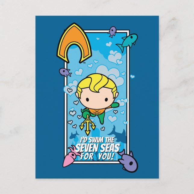Cartão Postal De Festividades Chibi Aquaman - Vou Natação Os Sete Mares (Frente)
