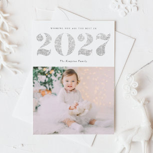 Cartão Postal De Festividades Chic 2022 Silver Glitter - Feliz ano novo Photo Ho